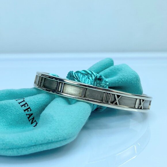 Jewelry - JR715 Tiffany & Co SS Atlas Roman Numeral Bracelet Cuff Bangle